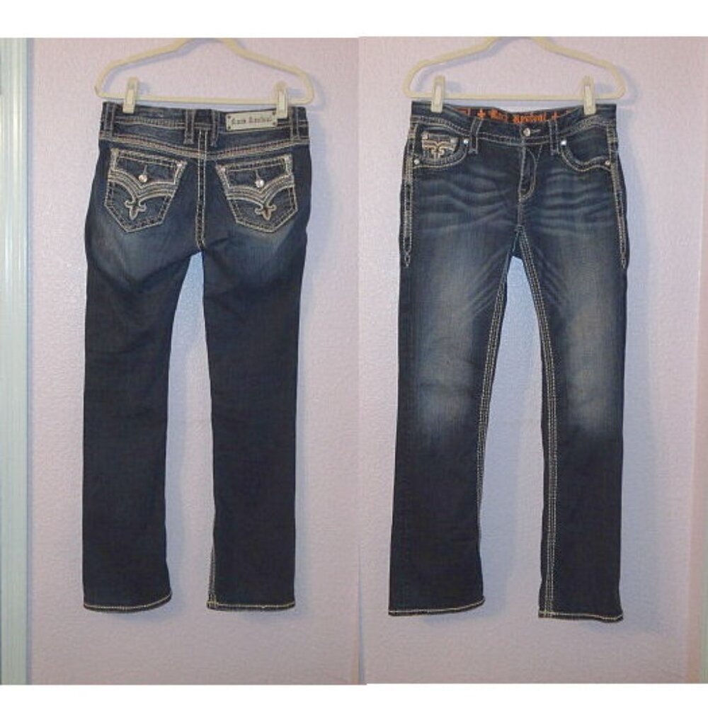 Rock Revival Womens 28 Marie Bootcut Jeans Low Rise Embellished Flap Pockets EUC